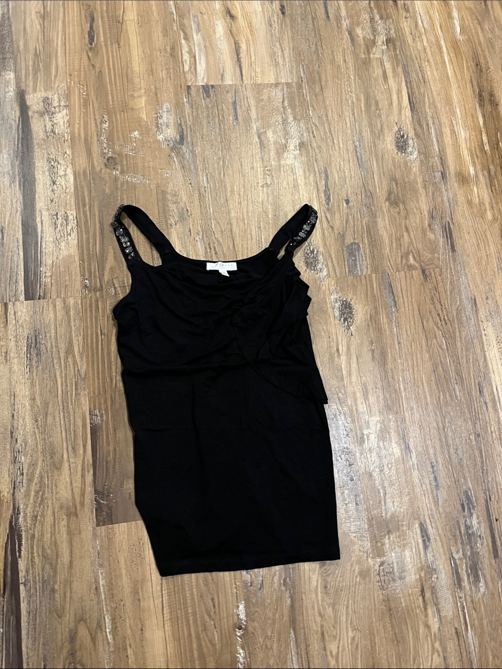 Kenar Black Tank with Embellished Shoulder Straps